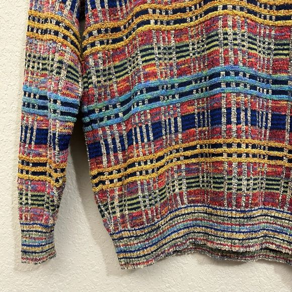 VINTAGE FIUME Long Slevee Multicolor Plaid Knit Pullover Sweater - Picture 5 of 10